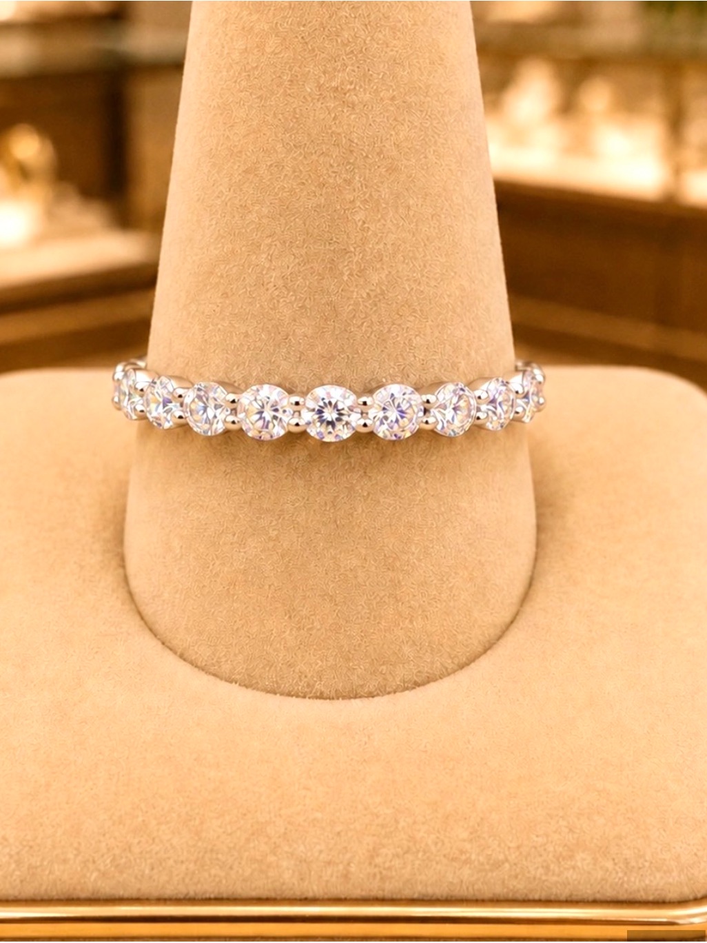 New! 2.2 Ctw Moissanite Full Eternity Ring. Platinum Over S925 Silver | Size 7